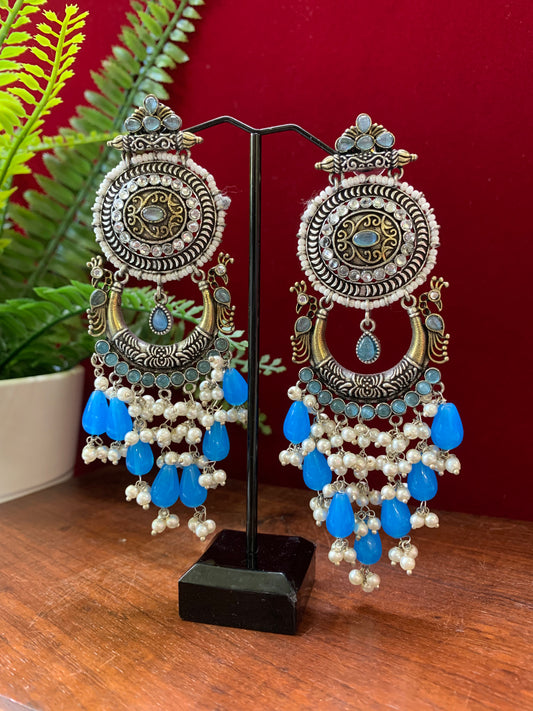 German silver replica earring with Mona Lisa stone work