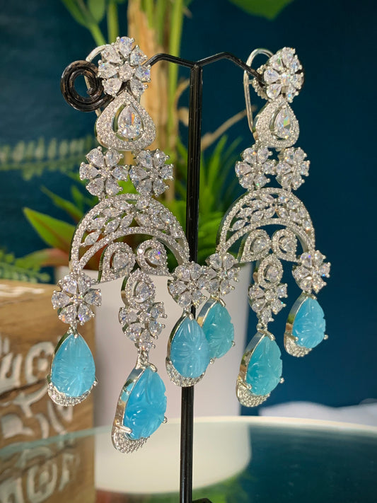 American diamond / AD /CZ earring carved stone details