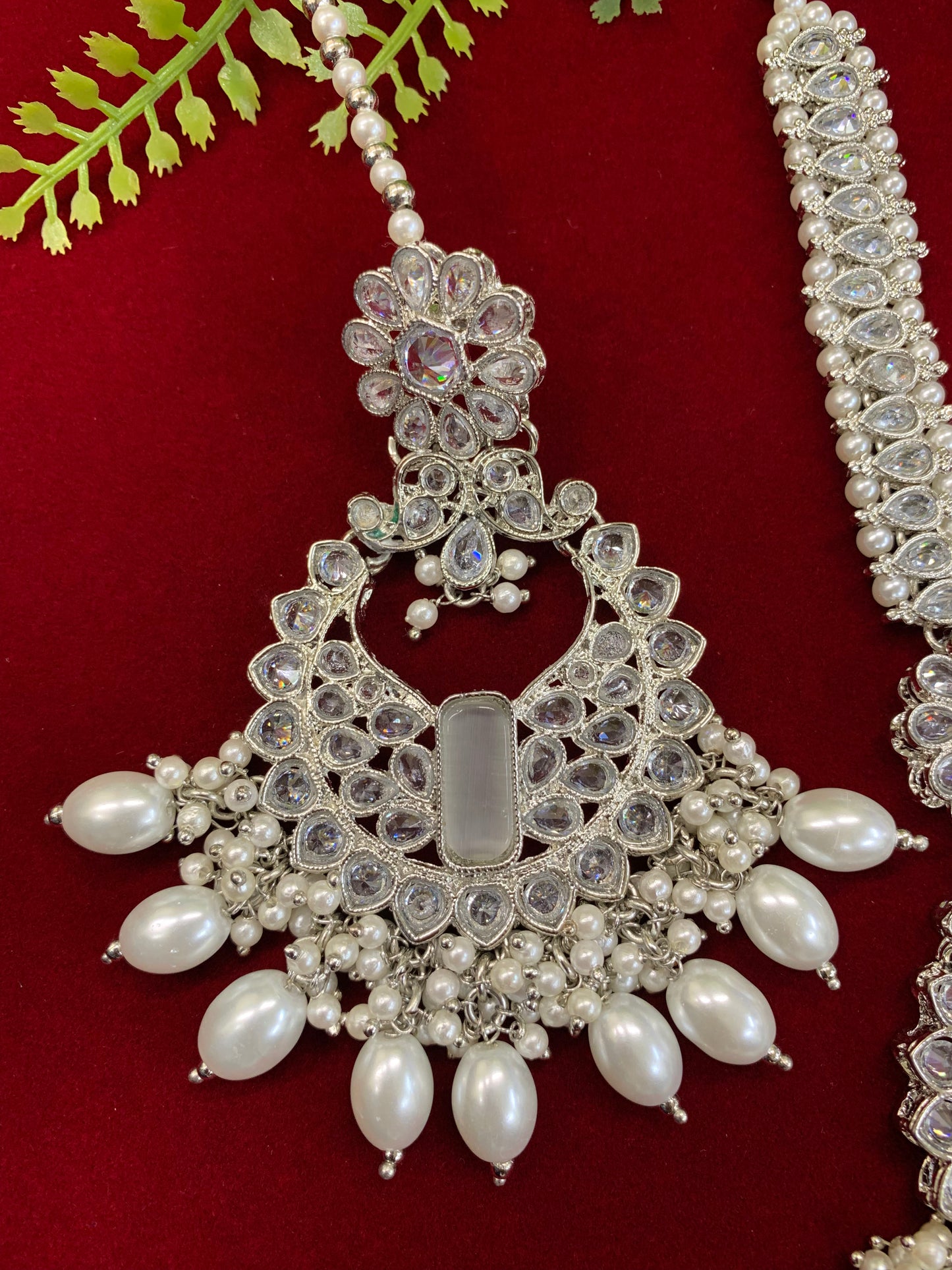 Polki chandbali style earring with matching Tikka Linda
