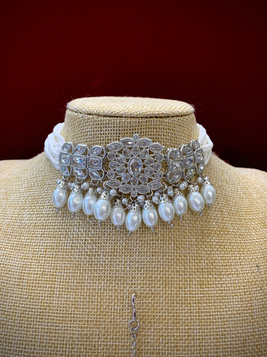 Reverse polki choker set with matching Tikka and chandbali earring