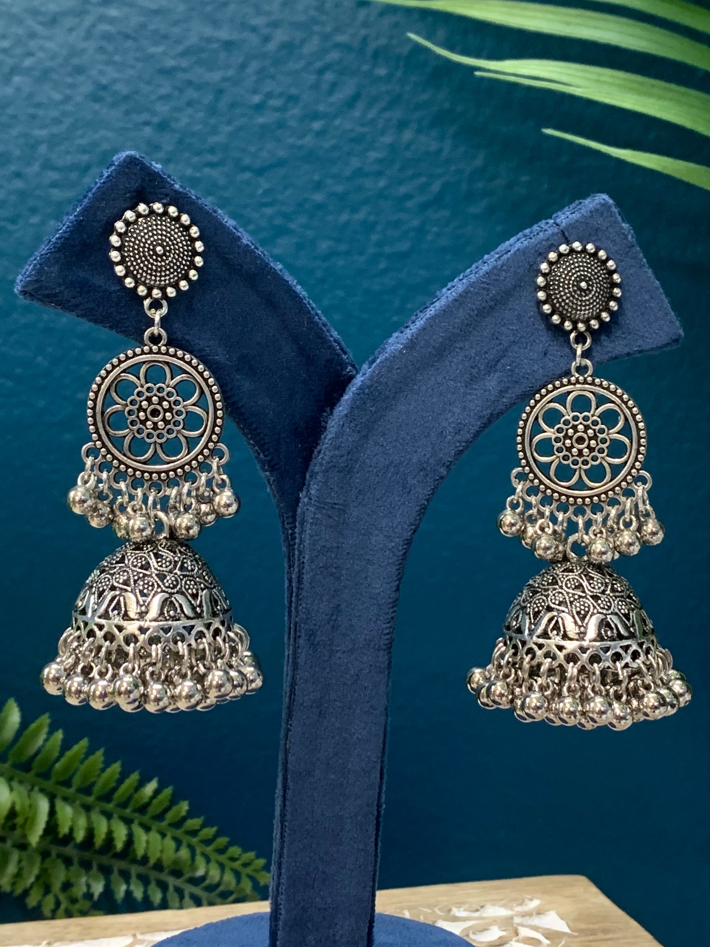 Black metal oxi German silver jhumki earring