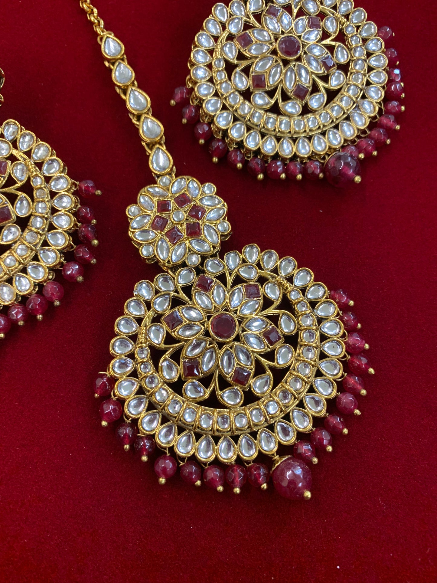 Samantha kundan mala set in maroon / burgundy