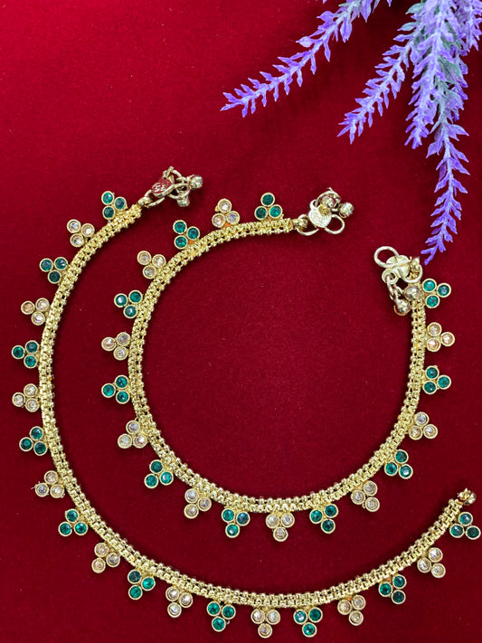 Antique Monalisa Polki payal/anklet emerald green