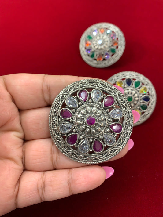 Silver replica ring with cz stone work .