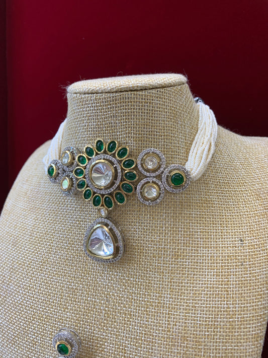 Uncut moissanite kundan choker necklace in Victorian plating