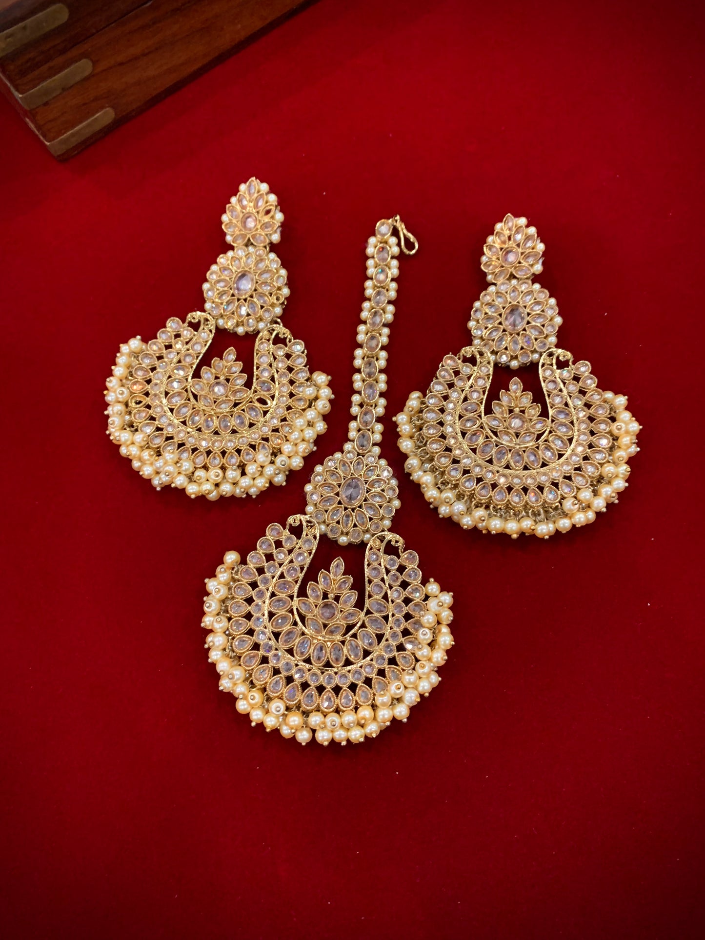 Polki chandbali style earring Tikka get antique gold lola