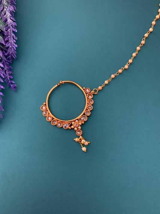 Matte gold Nath/Nose ring with chain