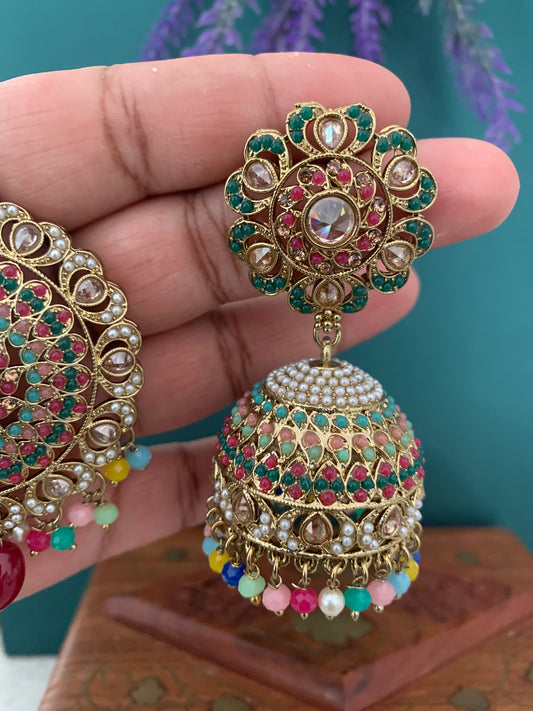 Priya jhumki earring and tikka multi