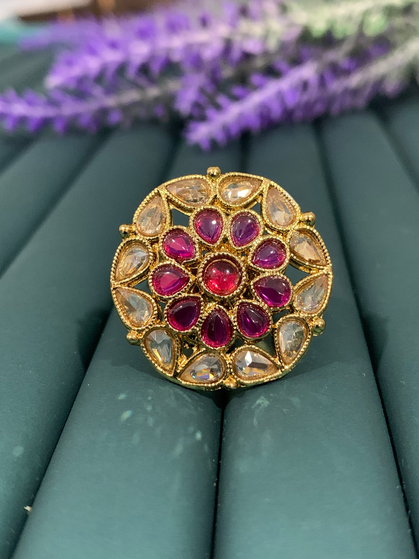 Mini Polki ring in magenta pink