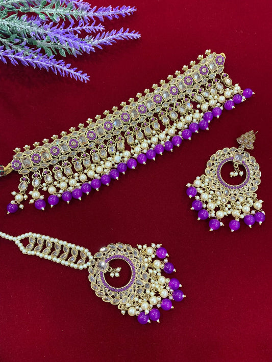 Reverse Polki choker necklace Lana in purple