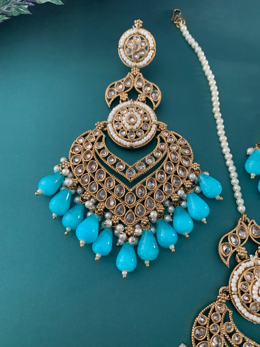 Medium to oversize polki earring tikka set