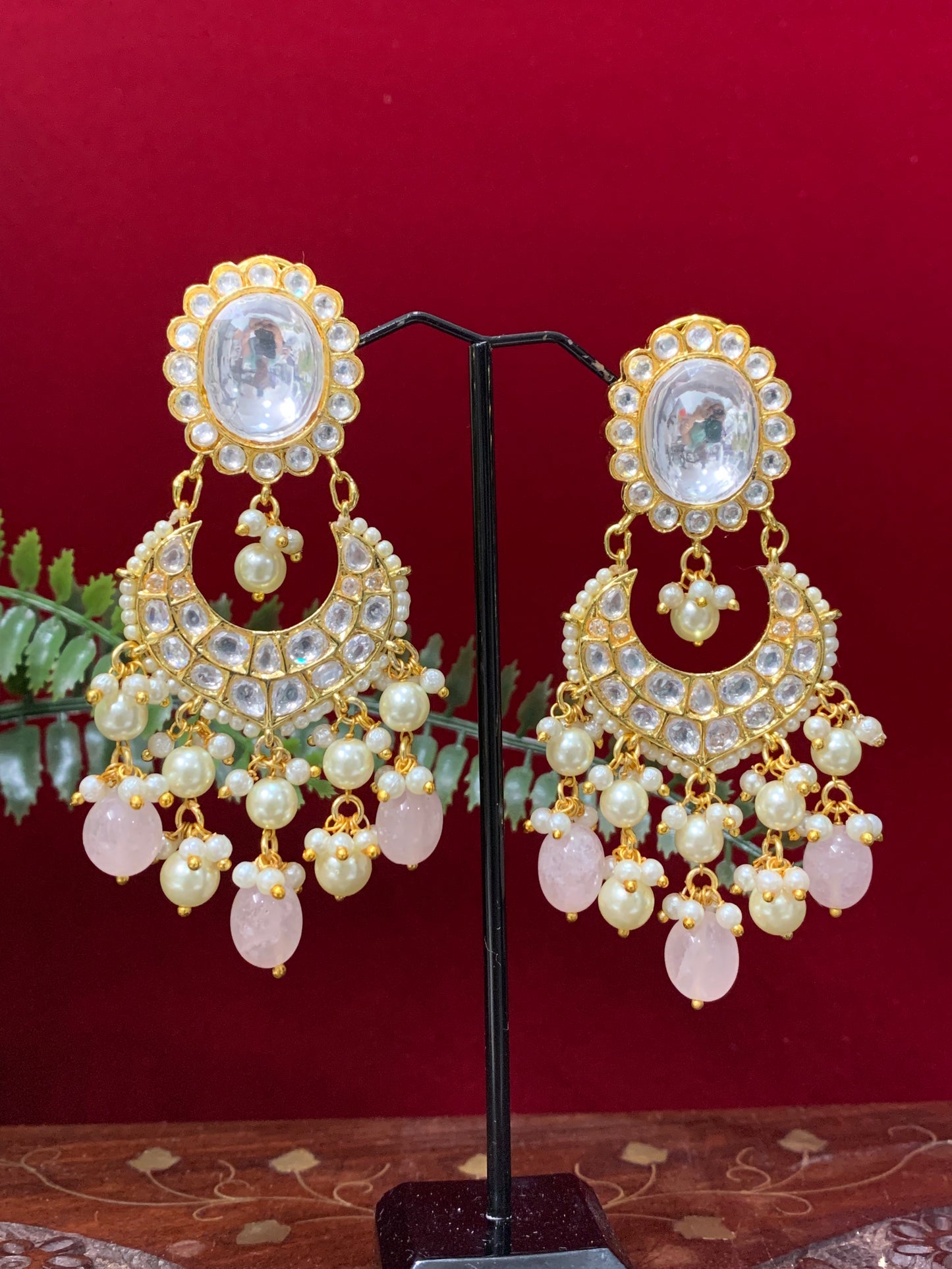 Original tyanni kundan chandbali earring pink