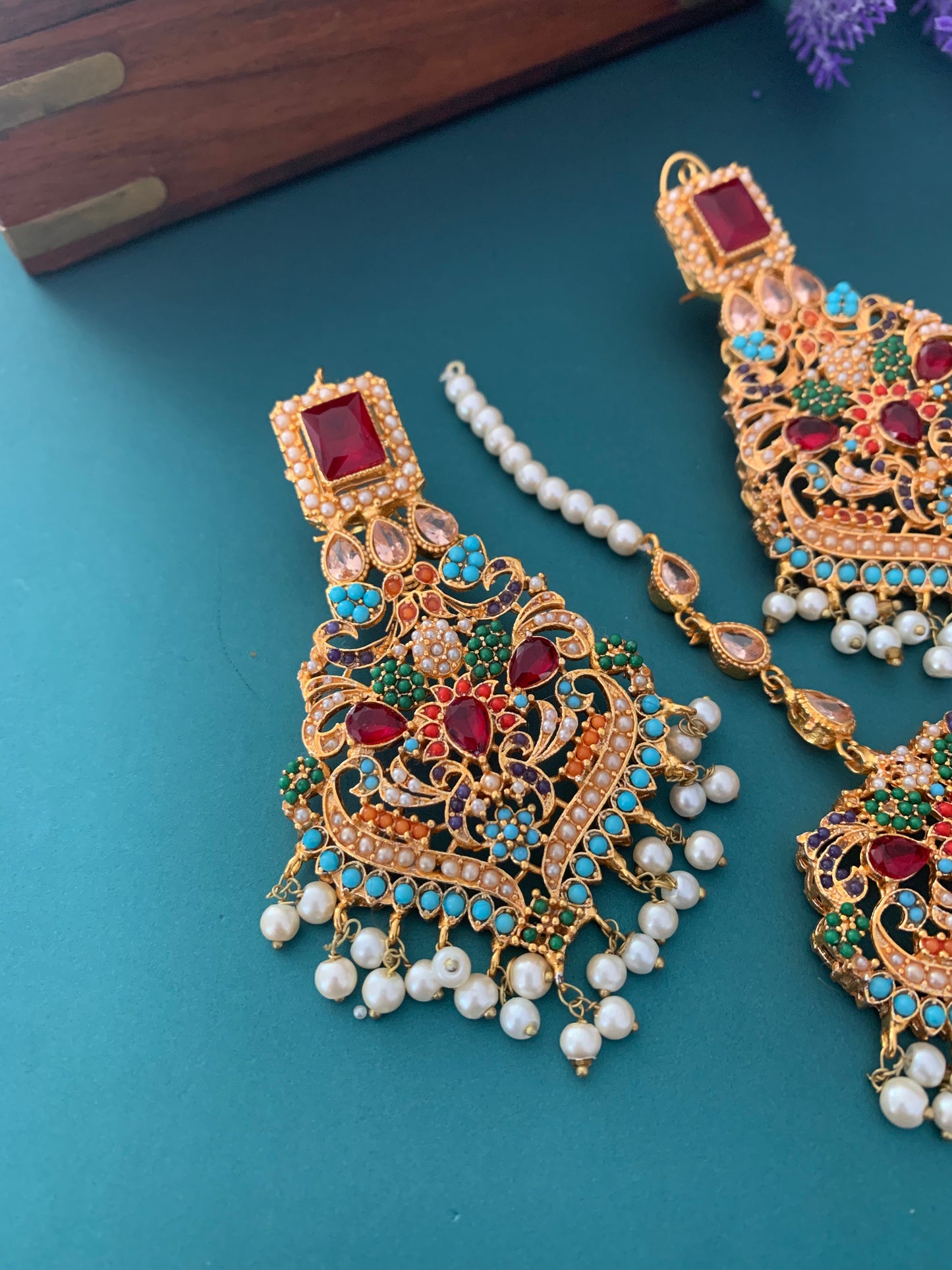 Ruth earring in multi ruby red