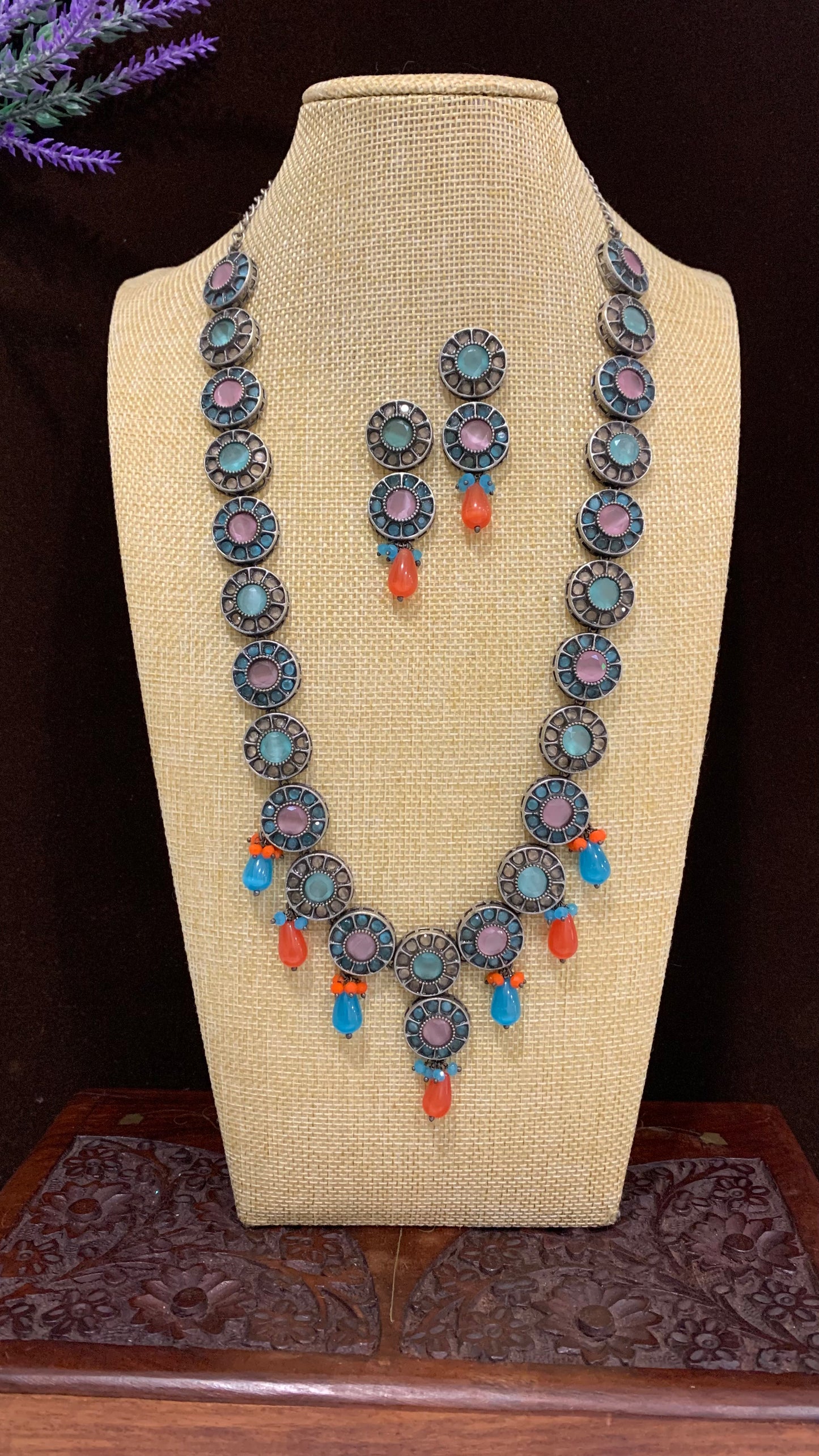 Pastel multi color oxi German silver necklace/ mala