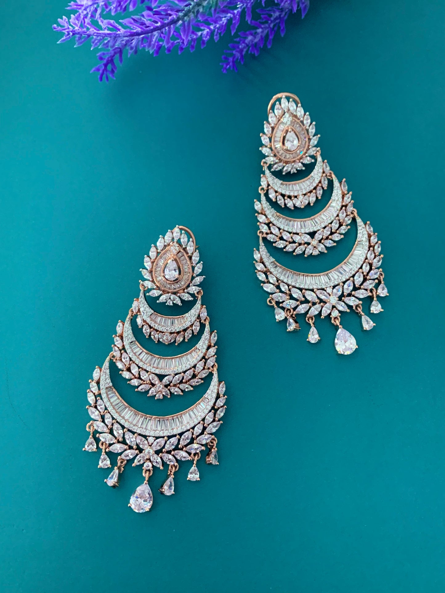 American diamond chandbali style earring Rose gold