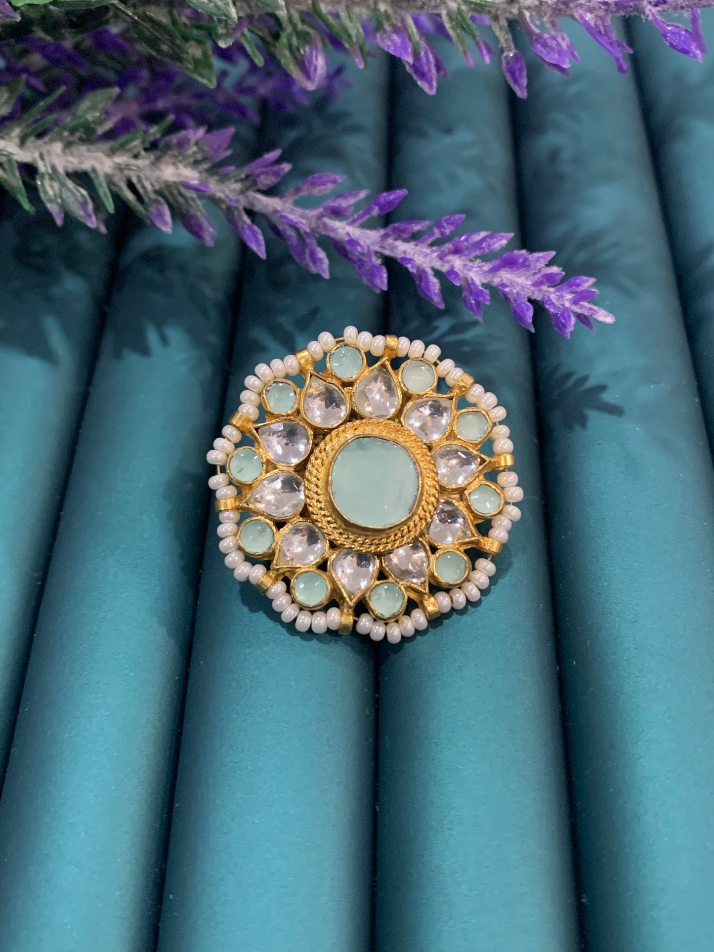Mint pachi kundan ring