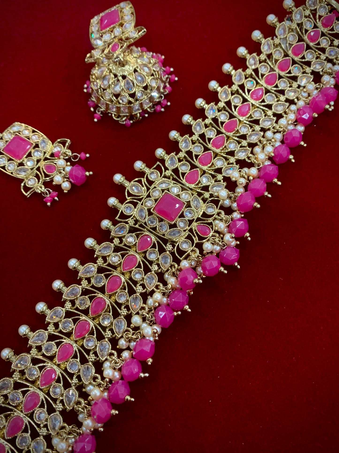 Farhana polki choker in hot pink