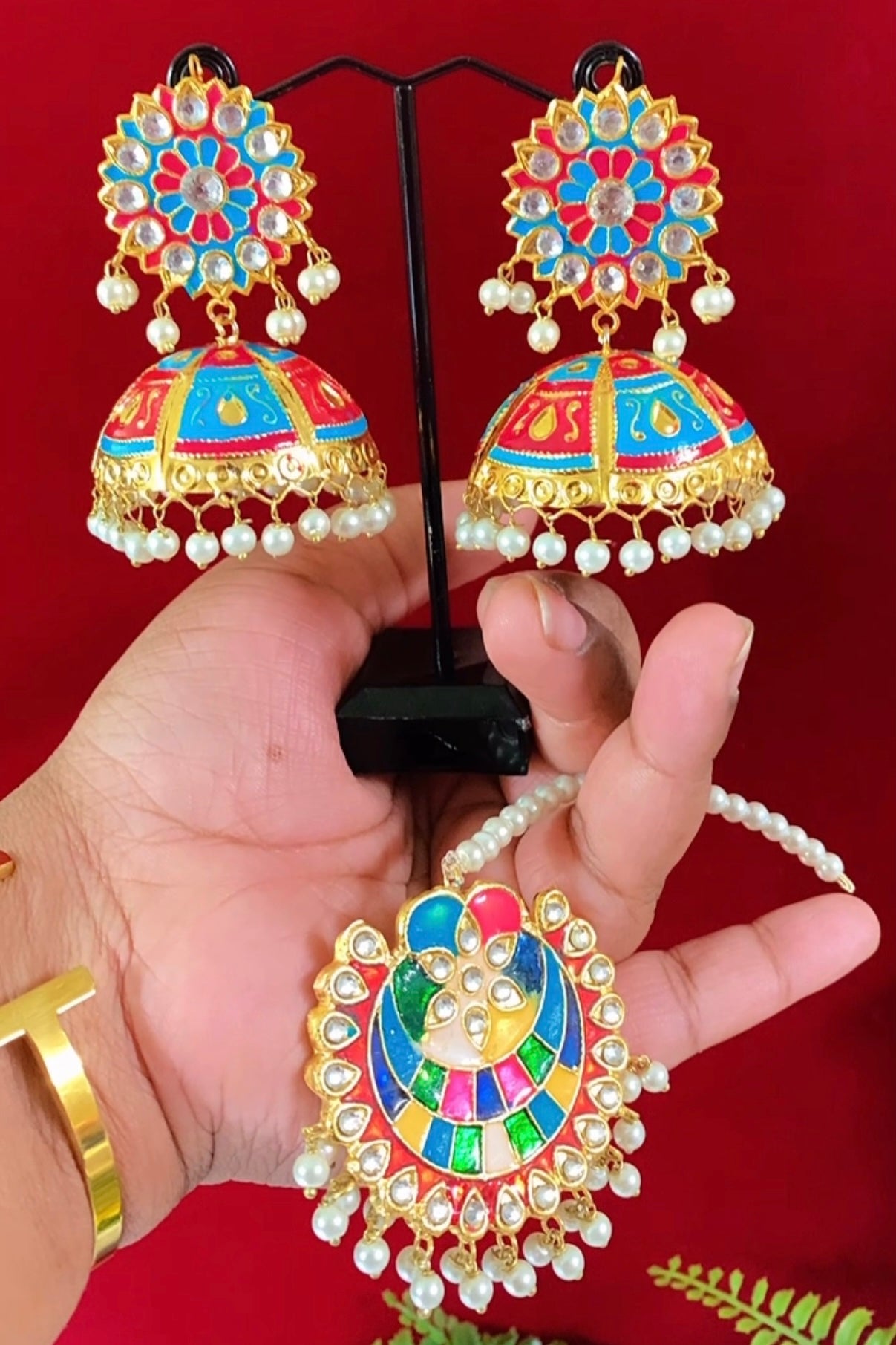 Pakistani rangoli jhumki tikka