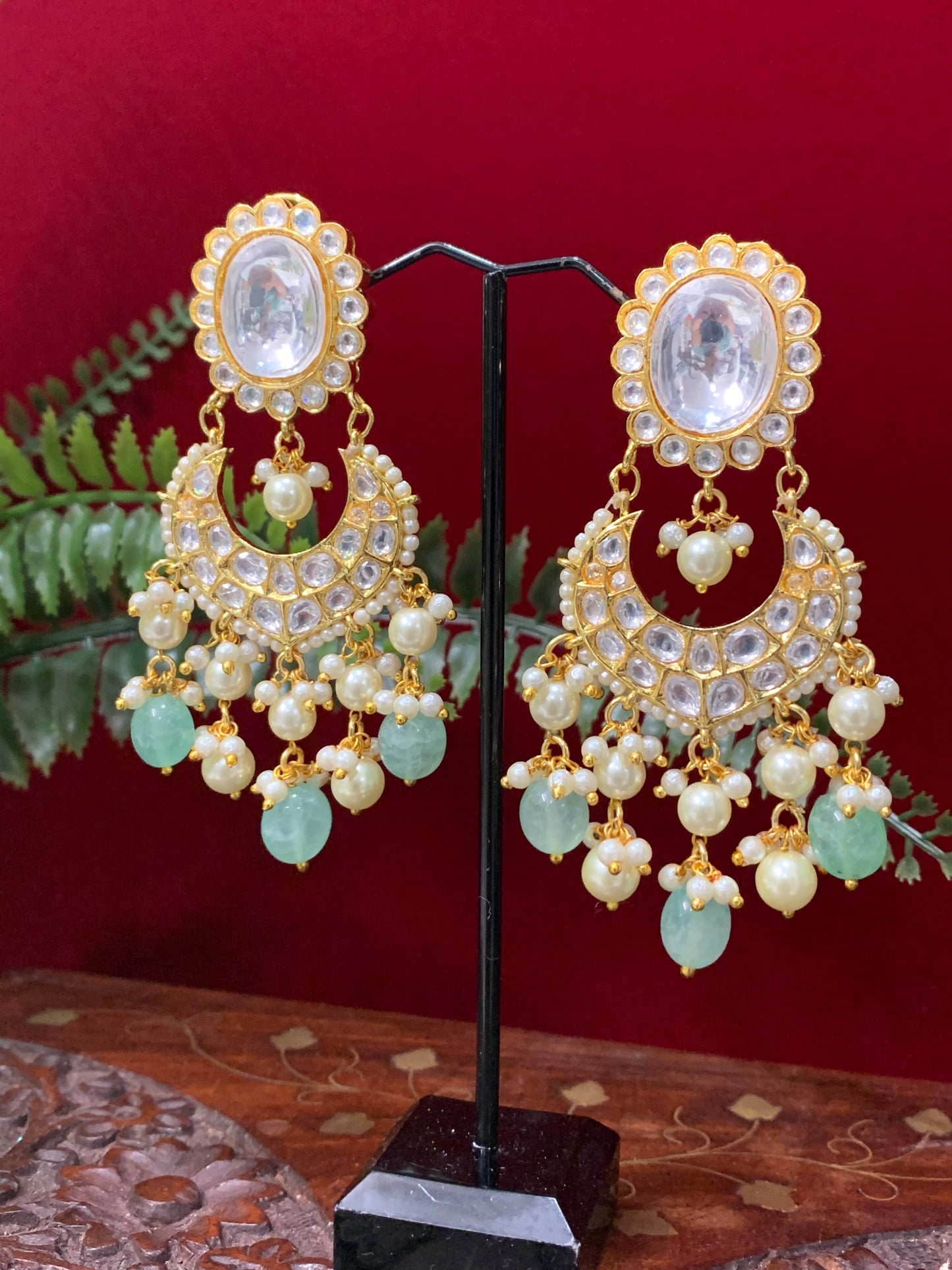Original tyanni kundan chandbali earring mint green