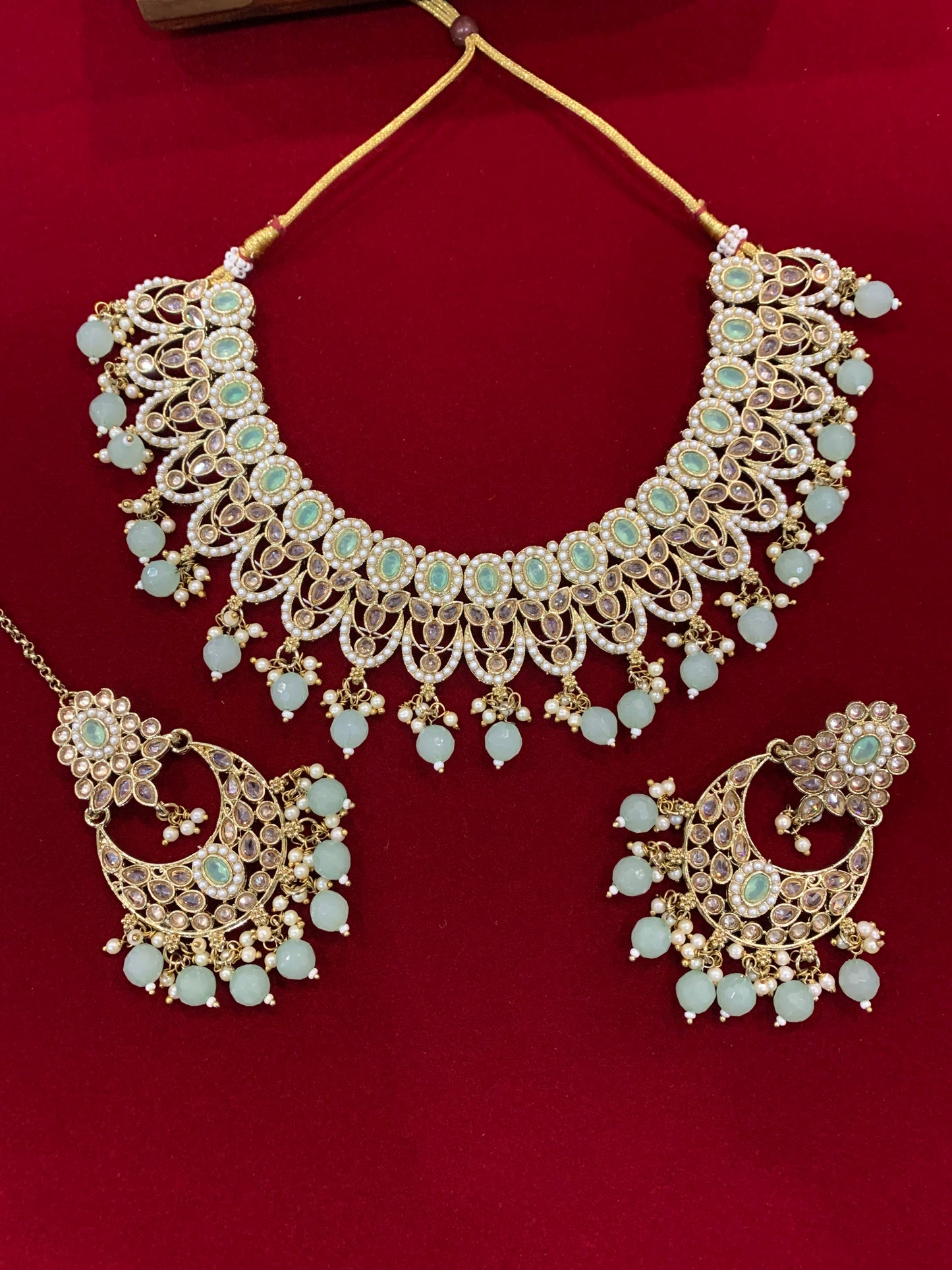 Polki necklace tabu in mint