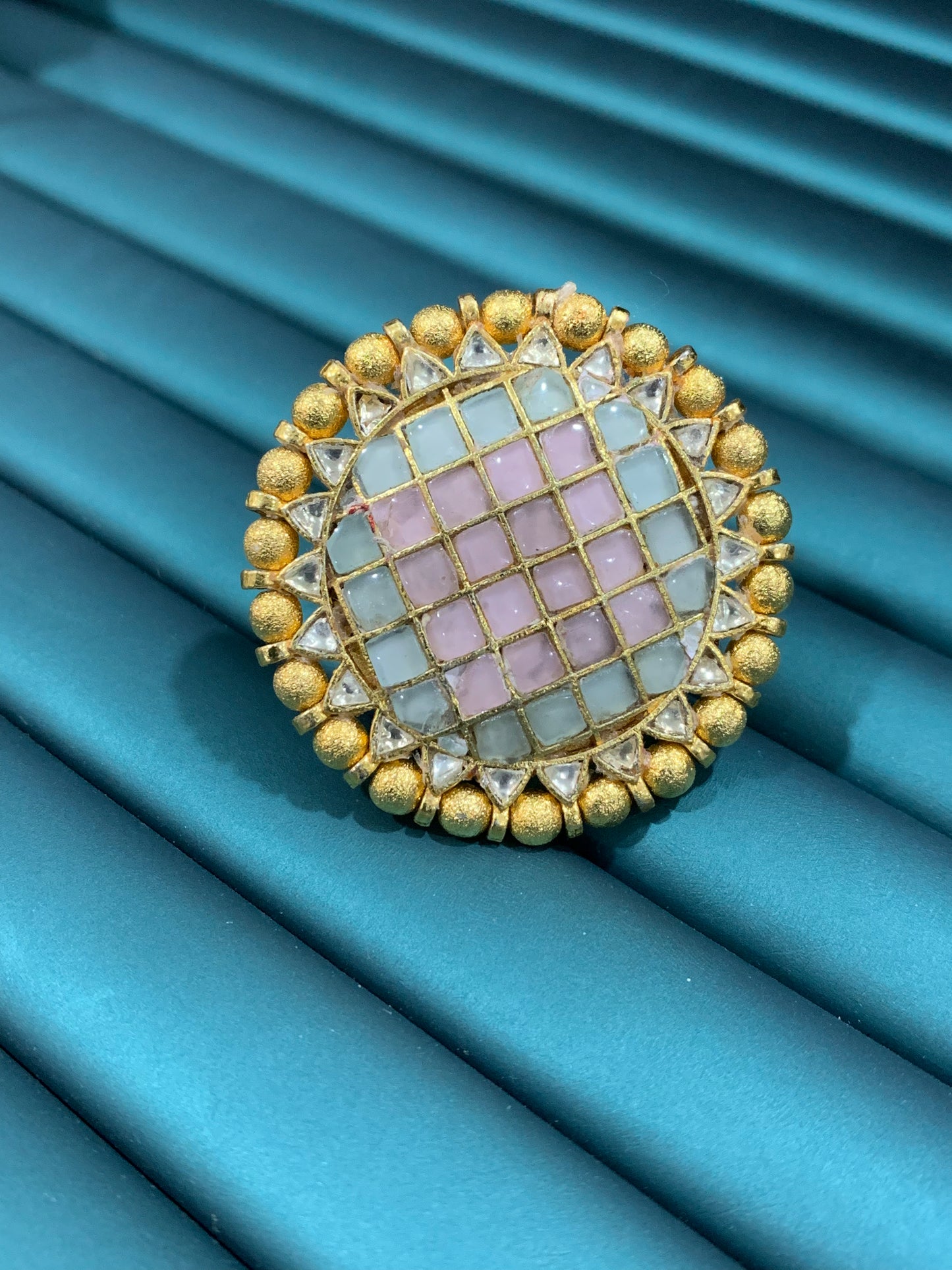 Asmita pachi kundan statement ring pastel multi
