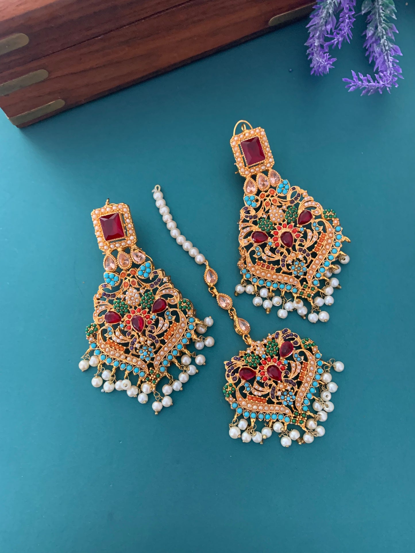 Ruth earring in multi ruby red