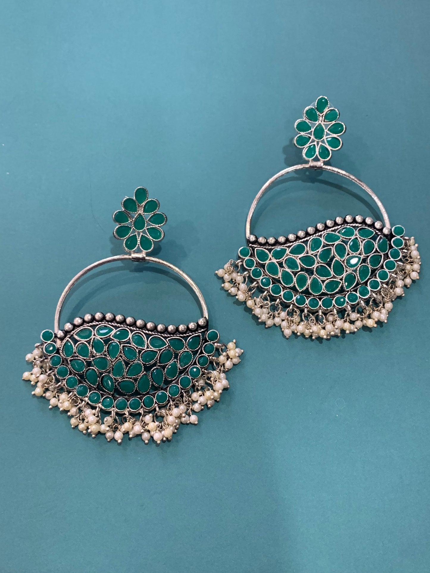 Black oxi chandbali with polki setting