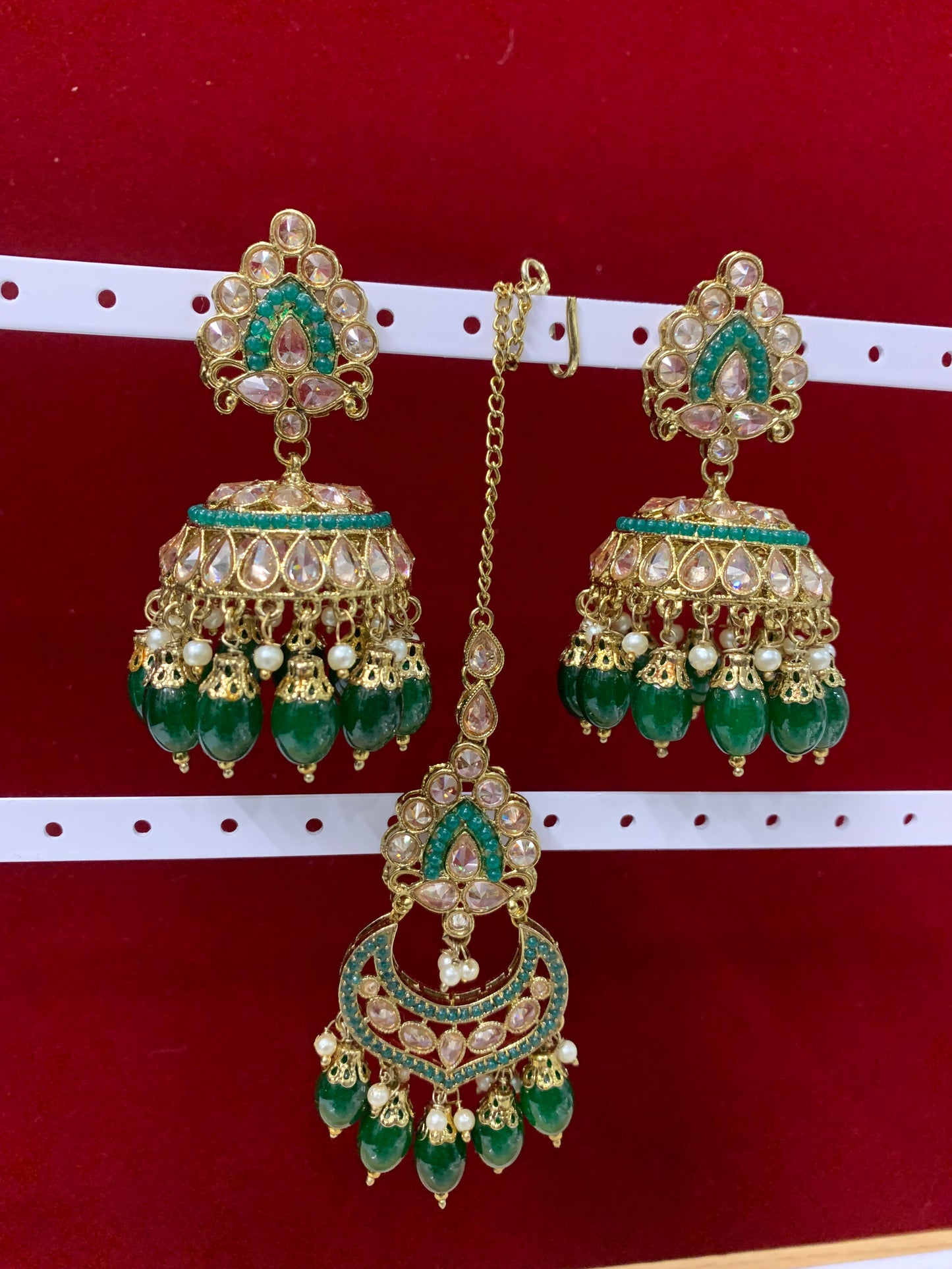 Polki jhumki tikka Emerald green