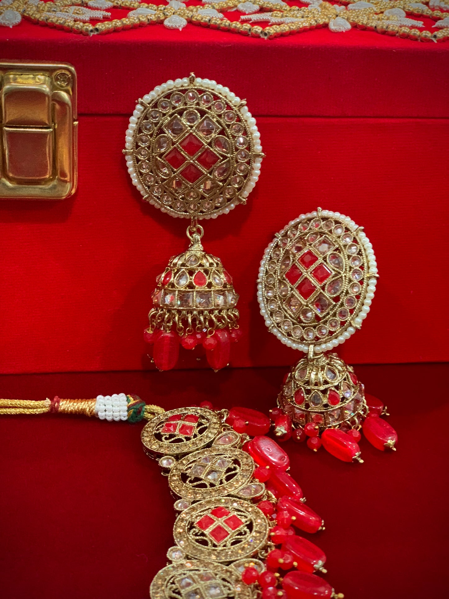 Reverse polki necklace set Laura tomato red