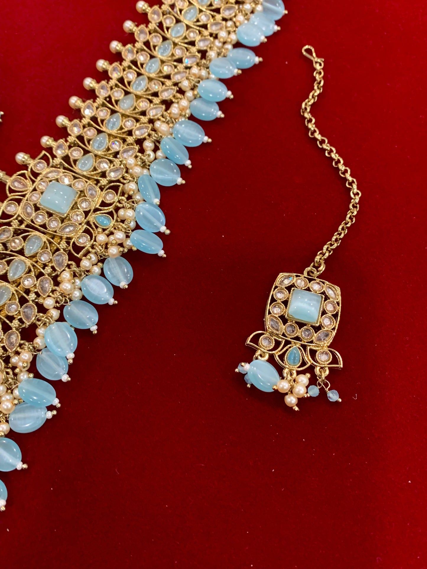 Farhana polki choker in sky blue