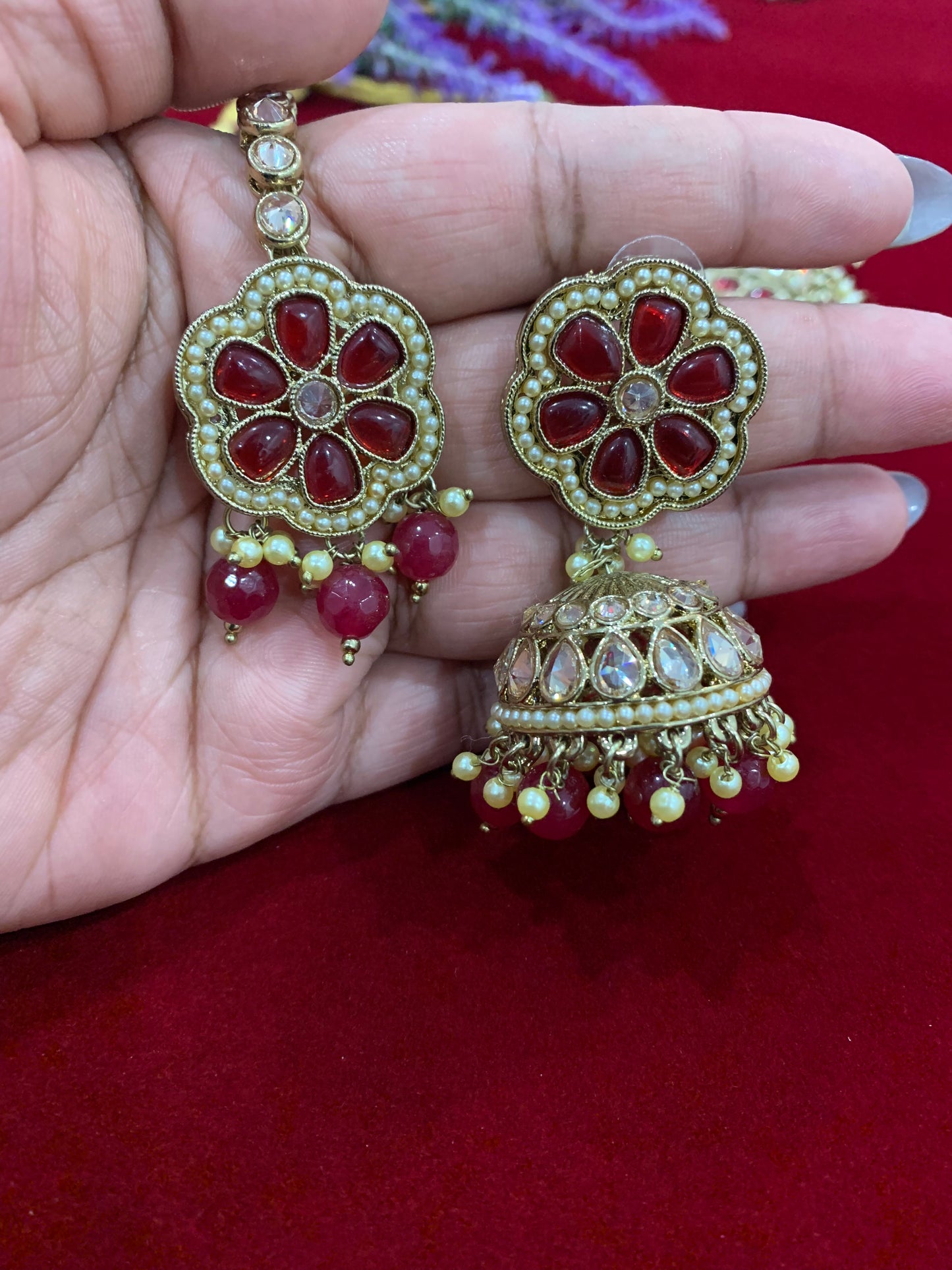 Reverse Polki necklace in burgundy red