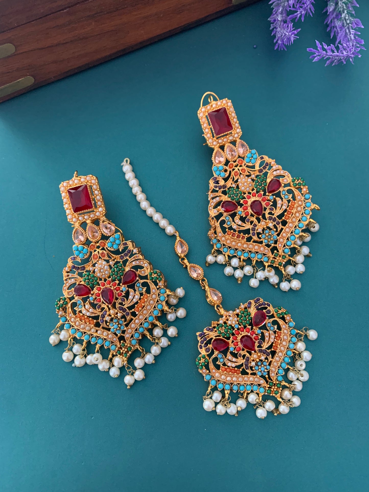 Ruth earring in multi ruby red
