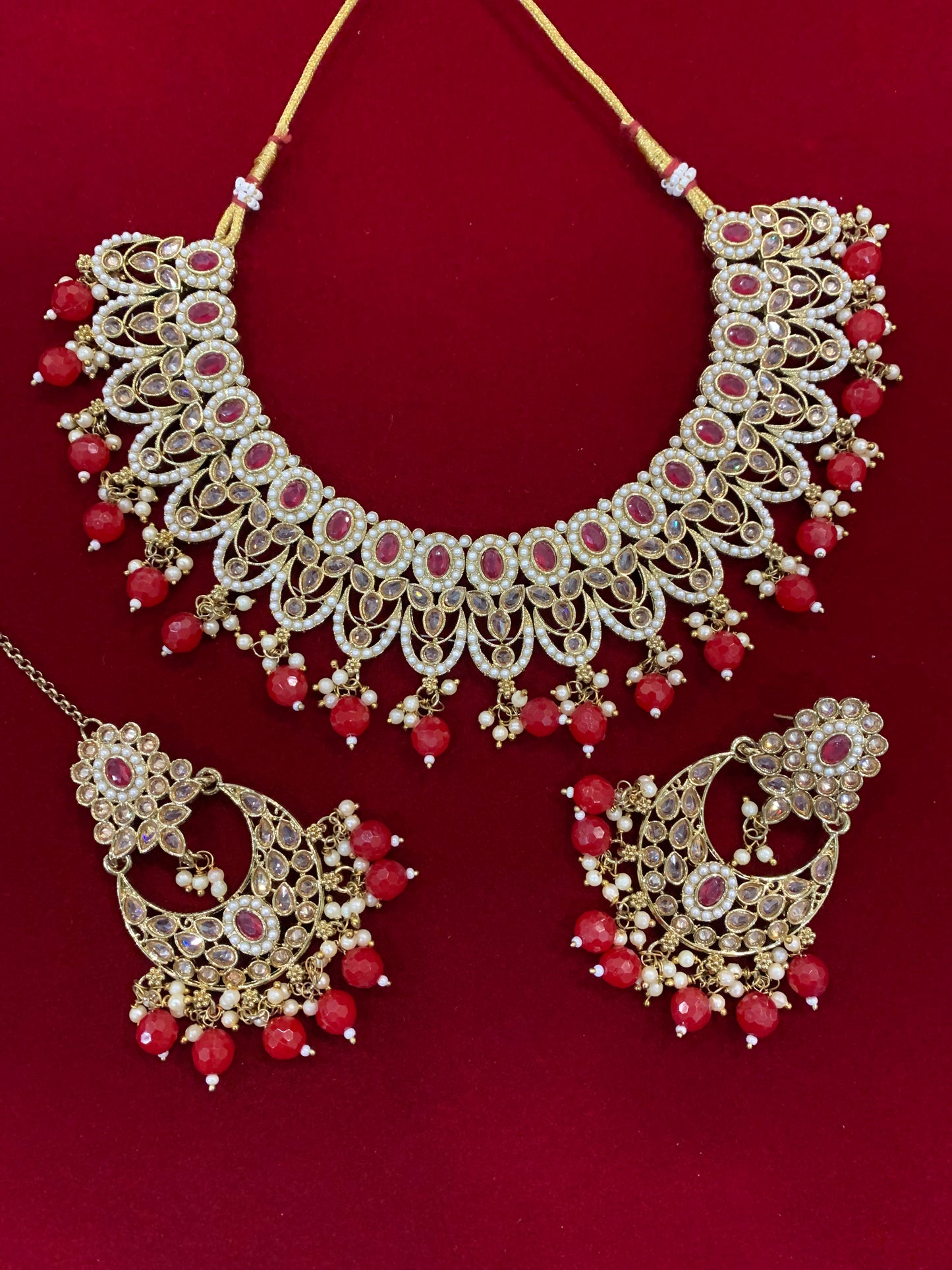 Polki necklace tabu in tomato red