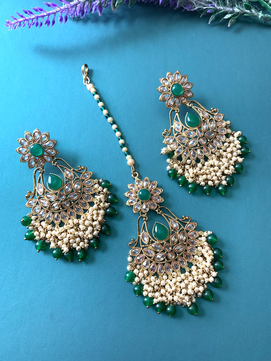 Manjeet polki earring tikka emerald green