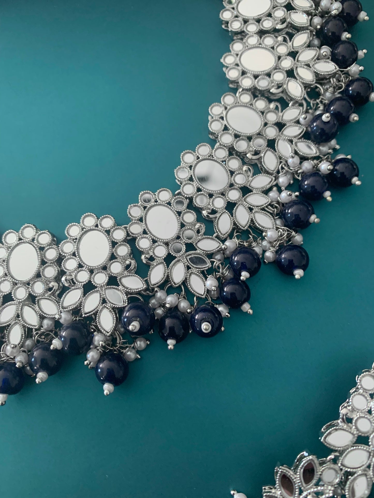 Sunaina silver mirror choker / necklace in black