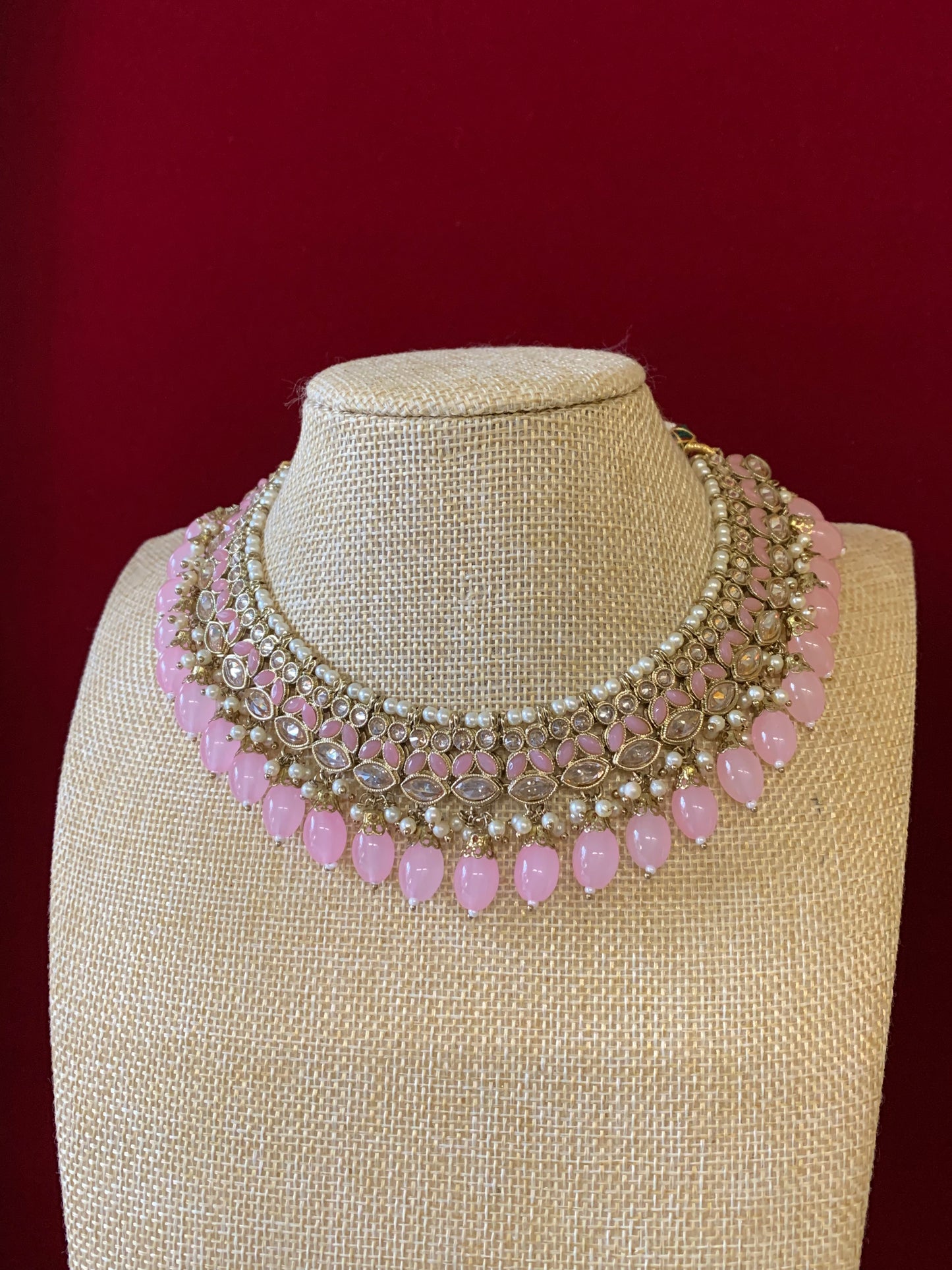 Reverse polki necklace with matching jhumki tikka