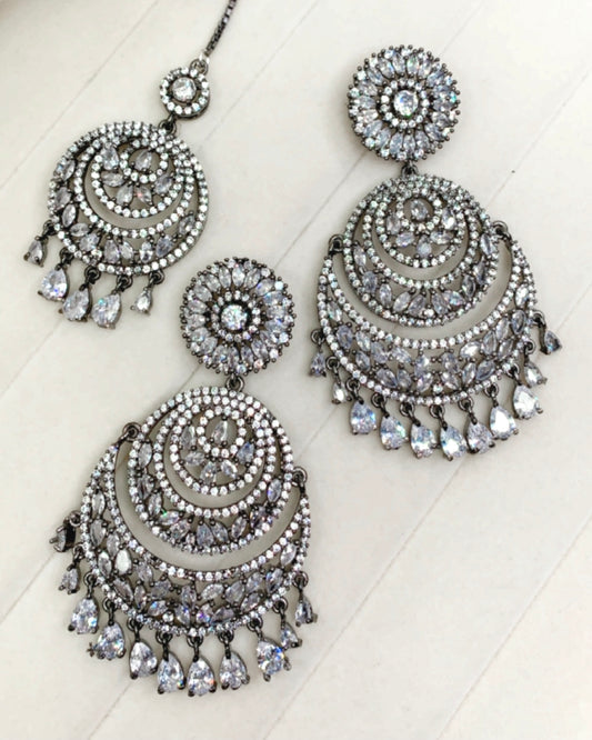 Victorian style American diamond earring tikka set