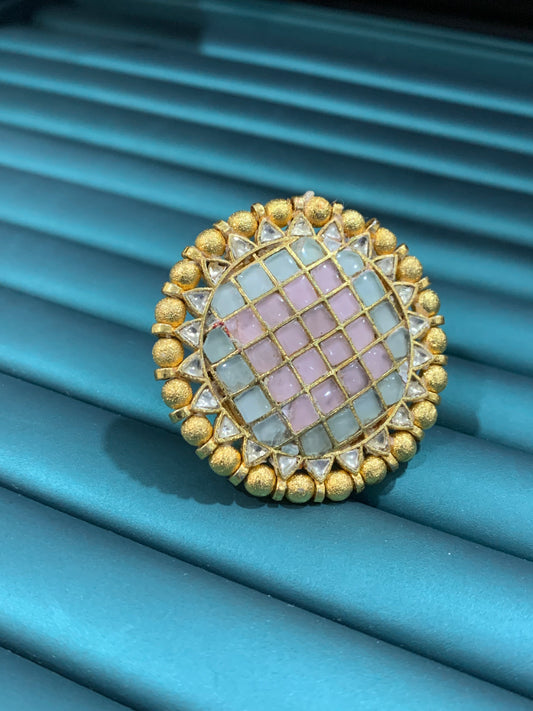 Asmita pachi kundan statement ring pastel multi