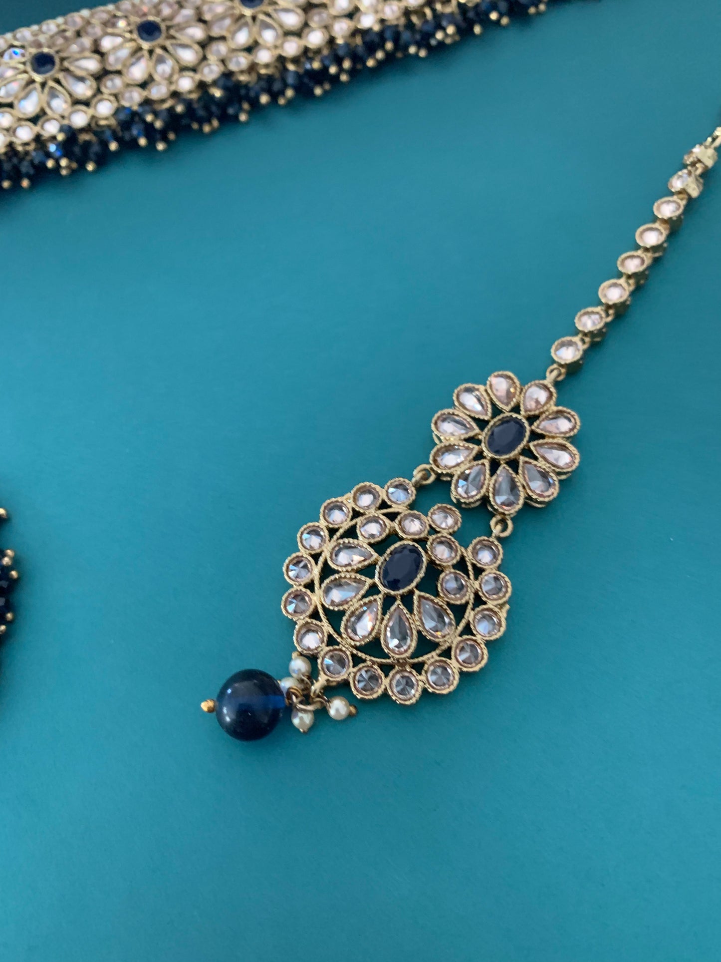 Reverse polki choker Kalki in navy blue