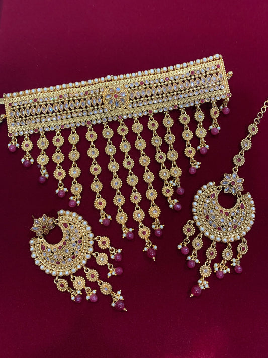 Gold polki bridal choker necklace