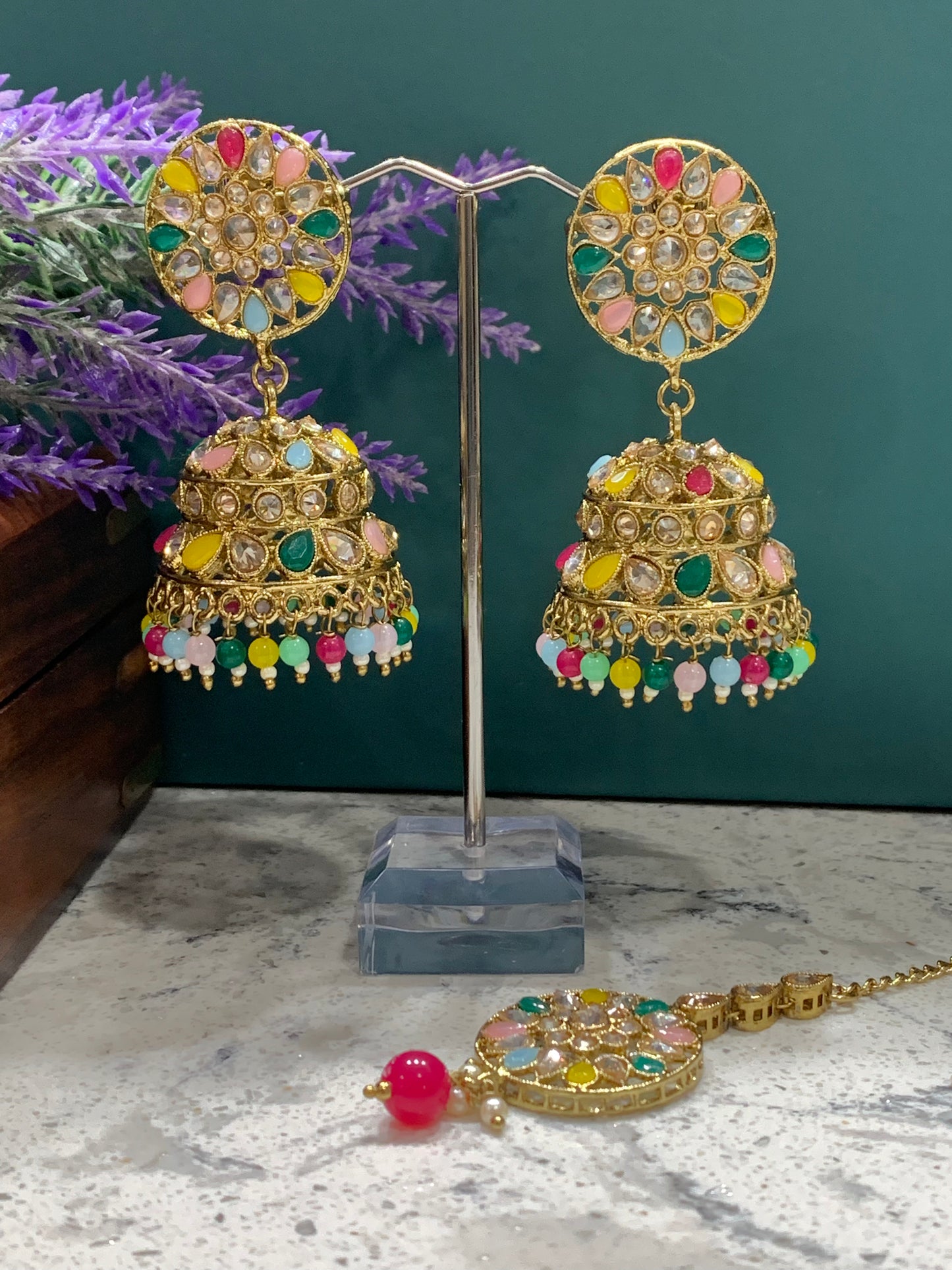 Multi color jhumki Tikka
