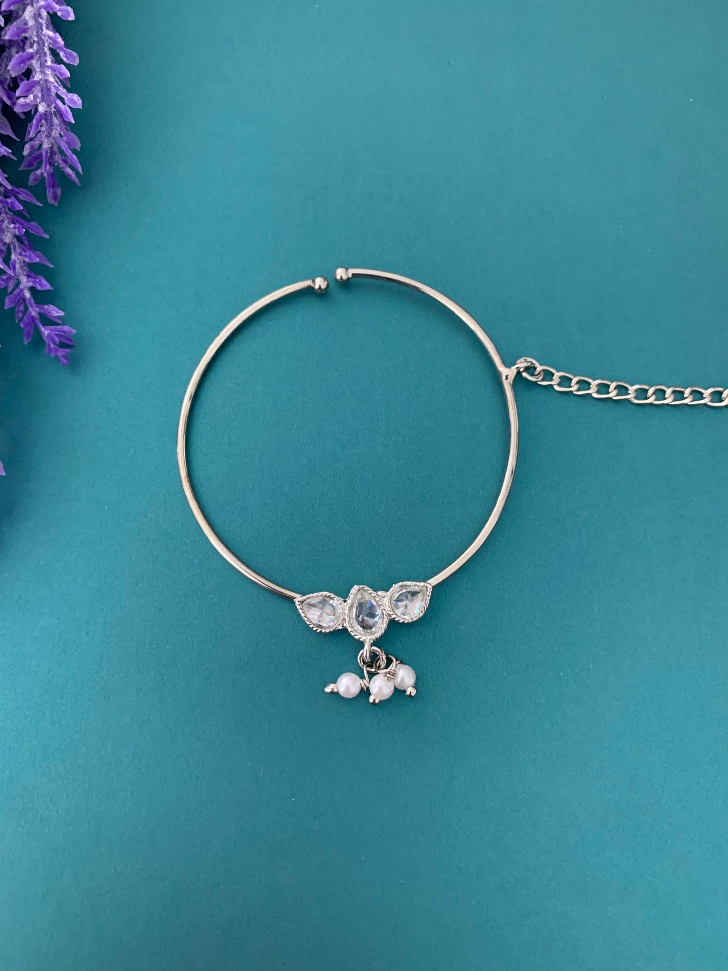 Silver Nath/Nose ring with chain