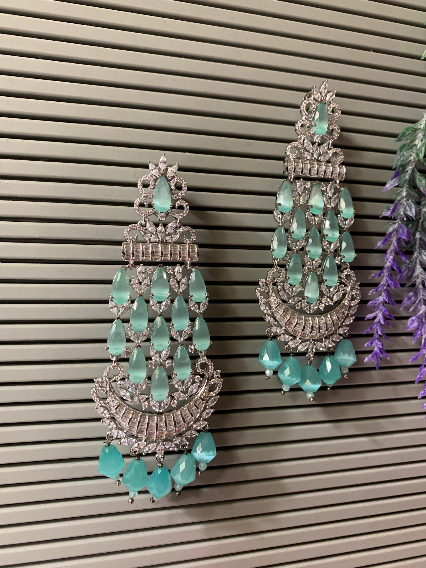 American diamond / AD /CZ earring carved stone details