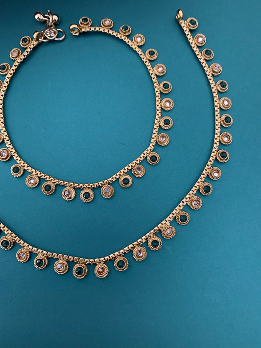 Antique polki anklet /payal emerald green