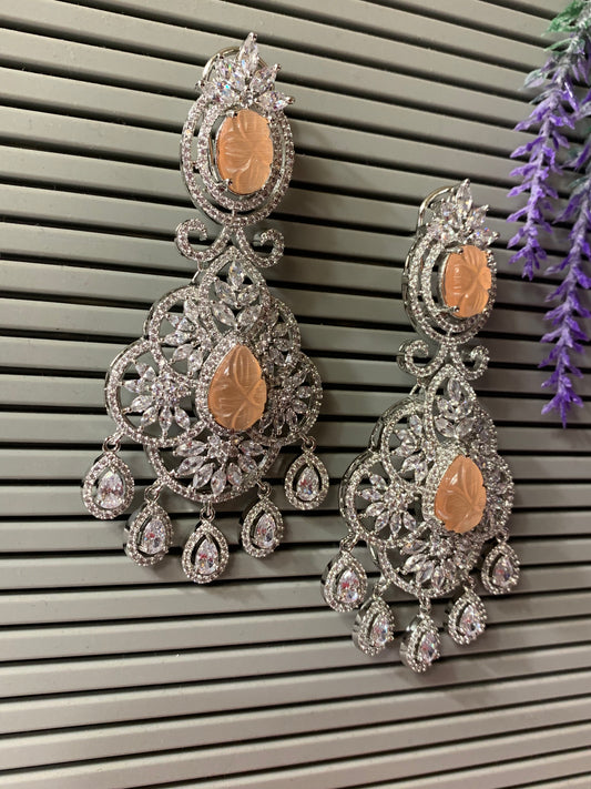 American diamond / AD /CZ earring carved stone details