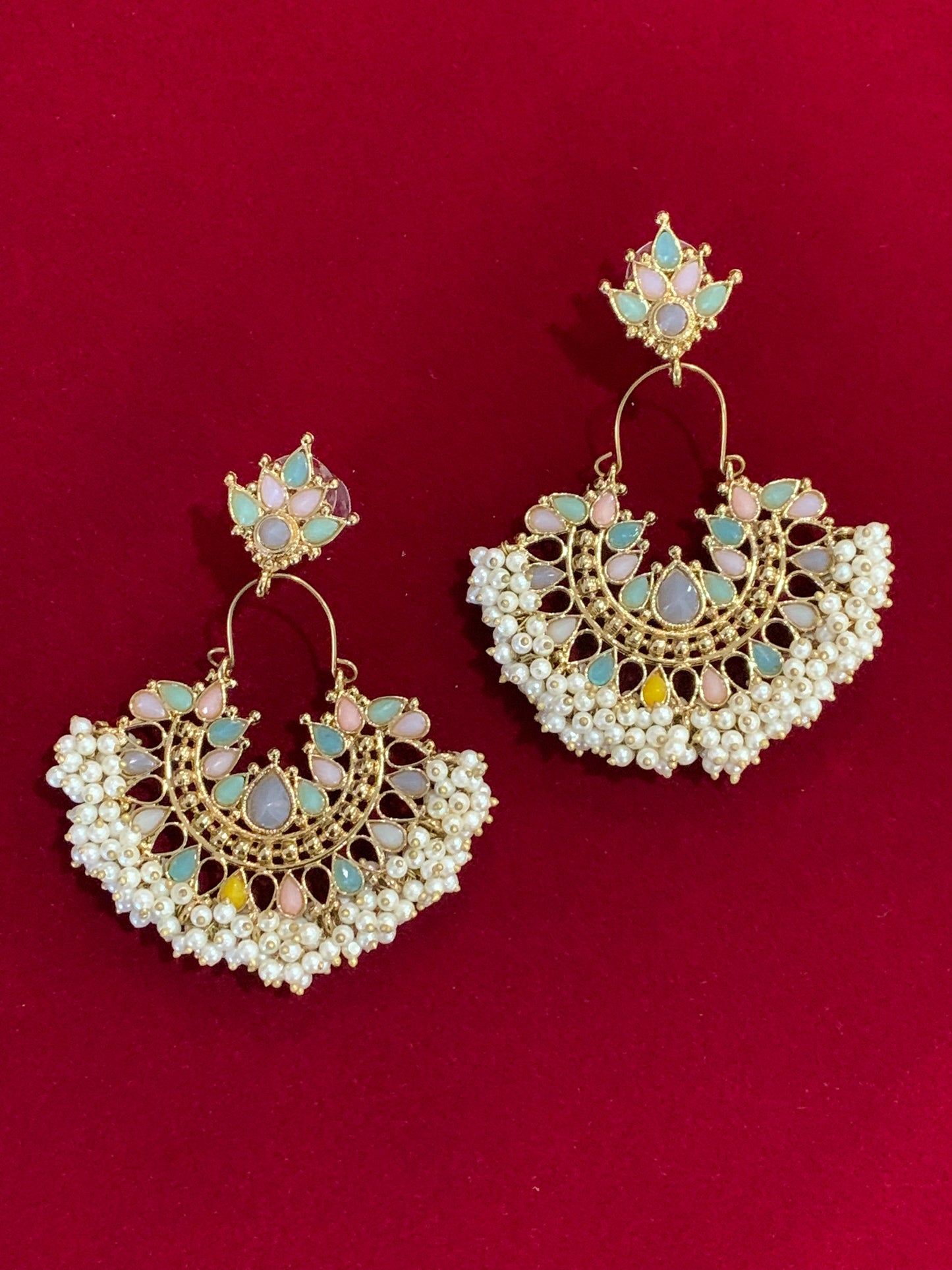 Kundan chandbali Blossom in pastel multi
