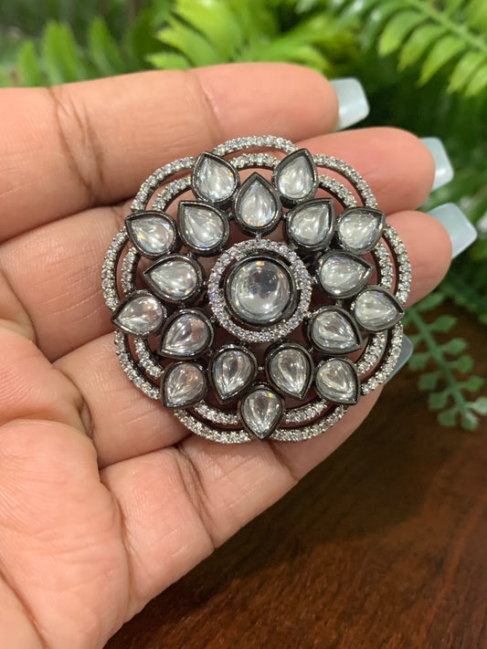 American diamond kundan adjustable ring