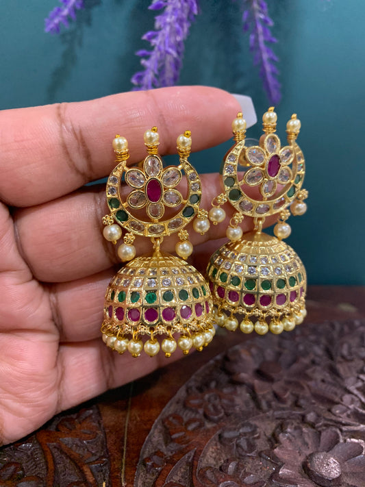 High gold polished multi jhumki temple style