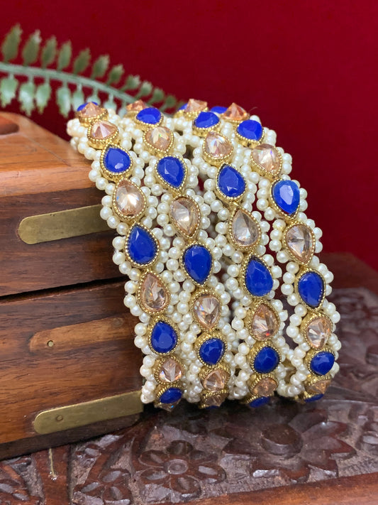Polki dual shade bangle set in blue and antique