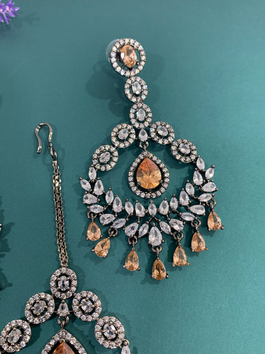 Victorian style American diamond earring tikka set